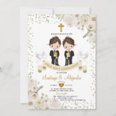 Jongen Meisje Witte Bloem 1e Heilige Communie Goud Kaart (Voorkant)