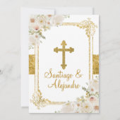 Jongen Meisje Witte Bloem 1e Heilige Communie Goud Kaart (Achterkant)