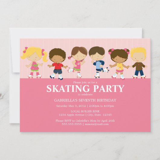 Jongen/MeisjesSkaters | uitnodiging van de roze Bi (Voorkant)