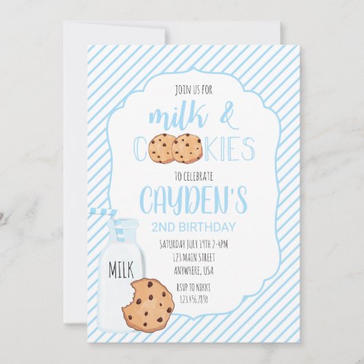 Jongen Melk en Cookies blauwe Verjaardag Kaart (Voorkant)