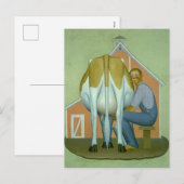 Jongen melken een Koe van Grant Wood Feestdagenkaart (Voorkant / Achterkant)