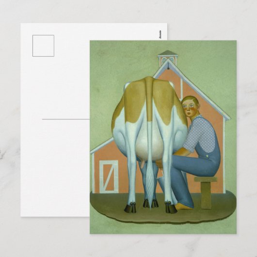 Jongen melken een Koe van Grant Wood Feestdagenkaart (Voorkant / Achterkant)