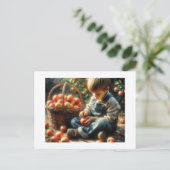 Jongen met appels, briefkaart (Staand voorkant)