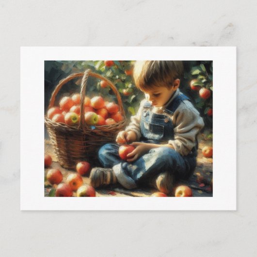 Jongen met appels, briefkaart (Voorkant)