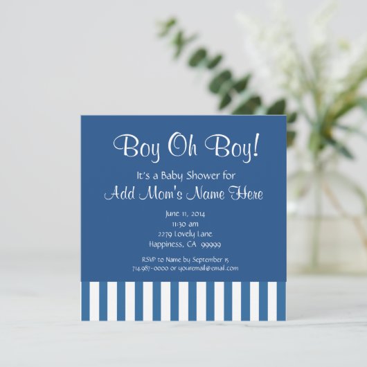 Jongen met Baby shower A01 met blauwe strepen Kaart (Staand voorkant)