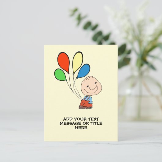 Jongen met ballonnen Voeg Jouw tekst toe Briefkaart (Staand voorkant)