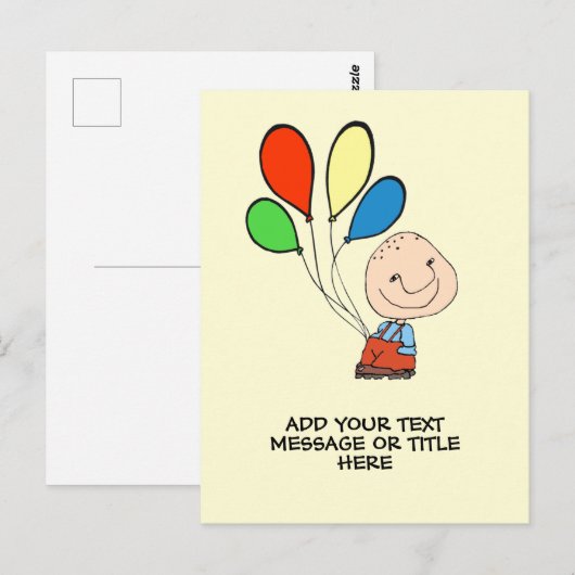Jongen met ballonnen Voeg Jouw tekst toe Briefkaart (Voorkant / Achterkant)