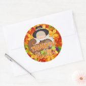 Jongen met Cornucopia - Thankful & Grateful Ronde Sticker (Envelop)