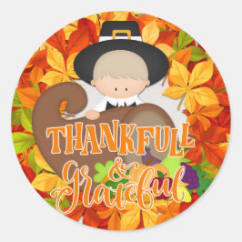 Jongen met Cornucopia - Thankful & Grateful Ronde Sticker