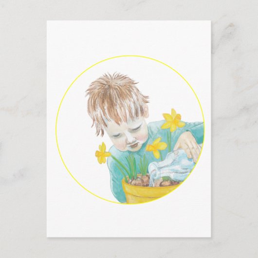 Jongen met Daffodils Feestdagenkaart (Voorkant)
