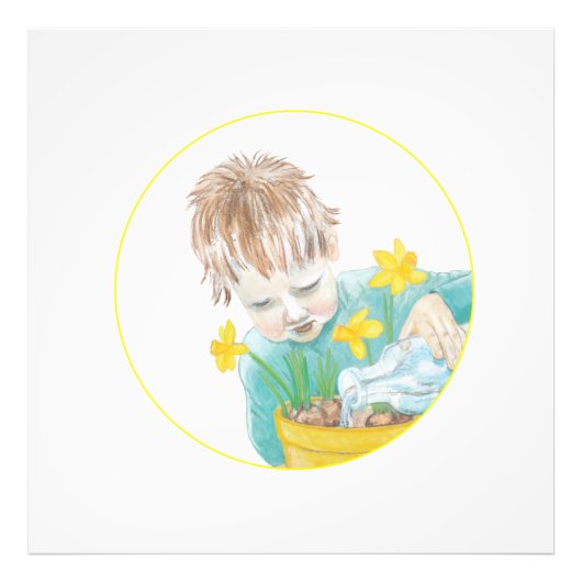 Jongen met Daffodils Foto Afdruk (Voorkant)
