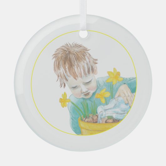 Jongen met Daffodils Glas Ornament (Voorkant)