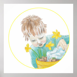 Jongen met Daffodils Poster