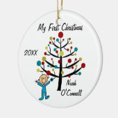 Jongen met de eerste kerst Gepersonaliseerd Orname Keramisch Ornament (Links)