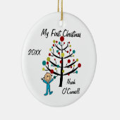 Jongen met de eerste kerst Gepersonaliseerd Orname Keramisch Ornament (Rechts)