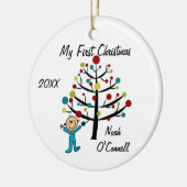 Jongen met de eerste kerst Gepersonaliseerd Orname Keramisch Ornament (Links)