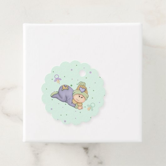 Jongen met één baby - Groen en Paars Baby shower Bedankjes Labels (In situ)