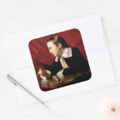 Jongen met een eekhoorn vierkante sticker (Envelop)