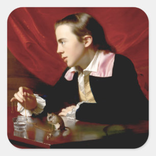 Jongen met een eekhoorn vierkante sticker