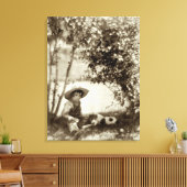 jongen met een hond op het rustcanvas afdrukken (Insitu (Woonkamer))