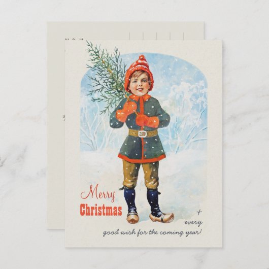 Jongen met een kerstboom CC0935 Jenny Nyström Feestdagenkaart (Voorkant / Achterkant)