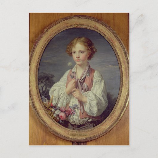 Jongen met een mand bloemen briefkaart (Voorkant)