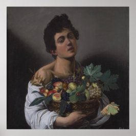 Jongen met een mand fruit poster