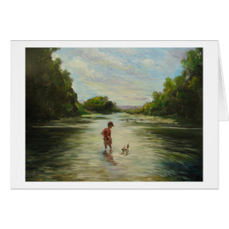 Jongen met een speelgoed boot.