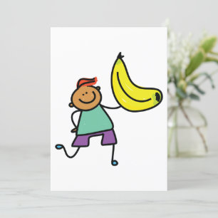 Jongen met een uitnodiging voor bananen