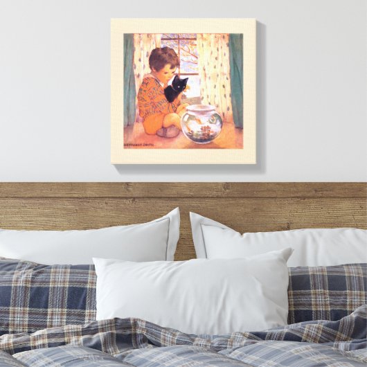 Jongen met een zwarte kat, Jessie Willcox Smith Canvas Afdruk (Insitu (Slaapkamer))