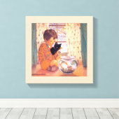 Jongen met een zwarte kat, Jessie Willcox Smith Canvas Afdruk (Insitu (Houten vloer))
