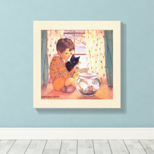 Jongen met een zwarte kat, Jessie Willcox Smith Canvas Afdruk (Insitu (Houten vloer))