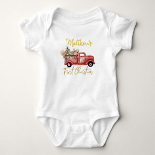 Jongen met eerste kerst Red Truck Baby Bodysuit