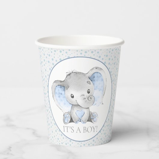 Jongen met elfant Baby shower Papieren Bekers (Achterkant)