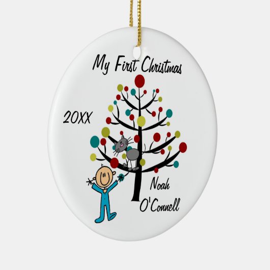Jongen met Gepersonaliseerd kerstversiering Keramisch Ornament (Rechts)