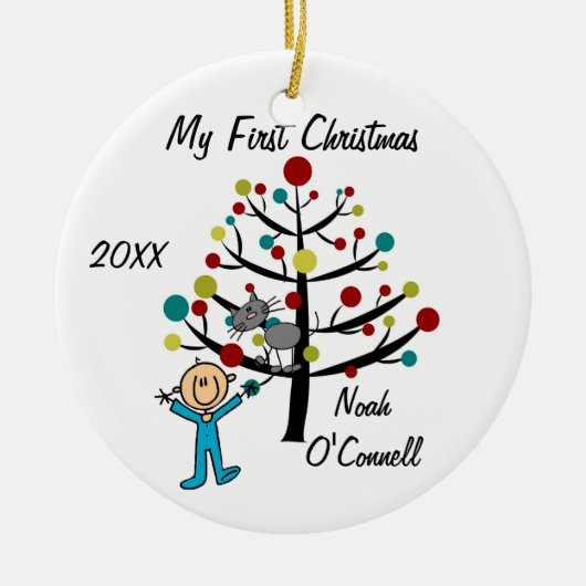 Jongen met Gepersonaliseerd kerstversiering Keramisch Ornament (Voorkant)