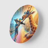 Jongen met giraffe ronde klok (Hoek)
