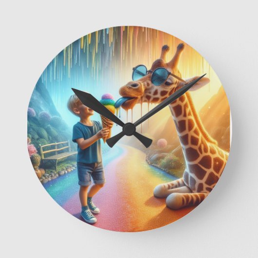 Jongen met giraffe ronde klok (Voorkant)