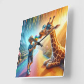 Jongen met Giraffe Vierkante Klok (Hoek)
