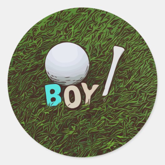 Jongen met golfbal en t-shirt op gras Sticker (Voorkant)