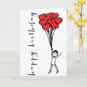 Jongen met hartballonnen Doodle Happy Birthday Kaa Kaart (Gele Bloem)