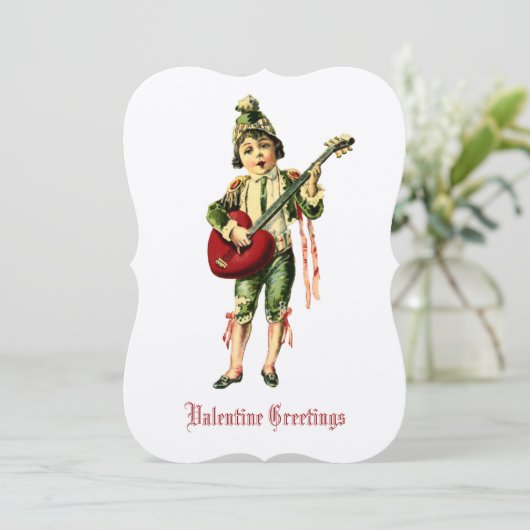  jongen met hartengitaarValentijn Feestdagenkaart (Staand voorkant)