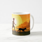Jongen met hond bij zonsondergang koffiemok (Voorkant rechts)