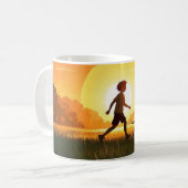 Jongen met hond bij zonsondergang koffiemok (Voorkant links)