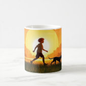 Jongen met hond bij zonsondergang koffiemok (Center)