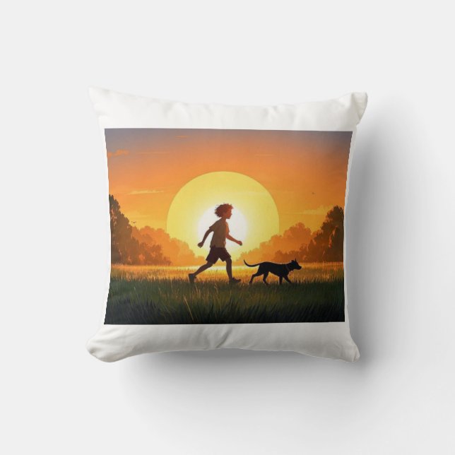 Jongen met hond bij zonsondergang kussen (Voorkant)