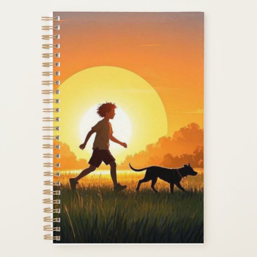 Jongen met hond bij zonsondergang planner (Voorkant)