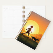Jongen met hond bij zonsondergang planner (Display)