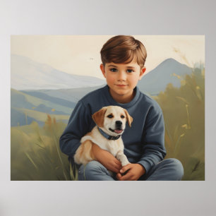 Jongen met hond kunst poster
