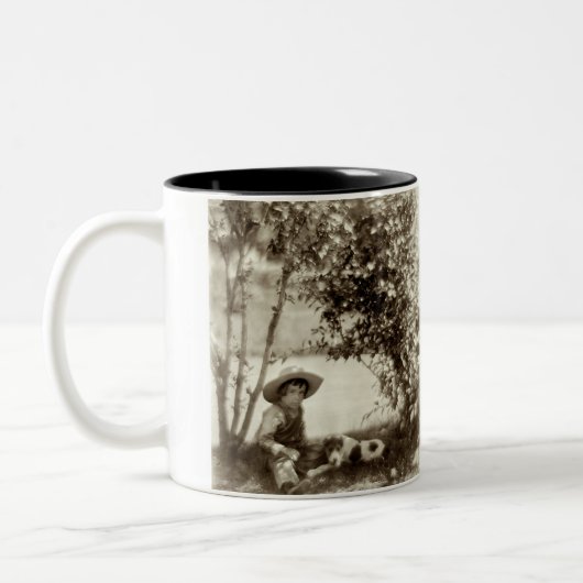  jongen met hond op Rest Ceramic Mok (Links)